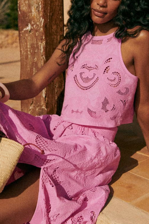 Romy - Moise Pink Lace Set