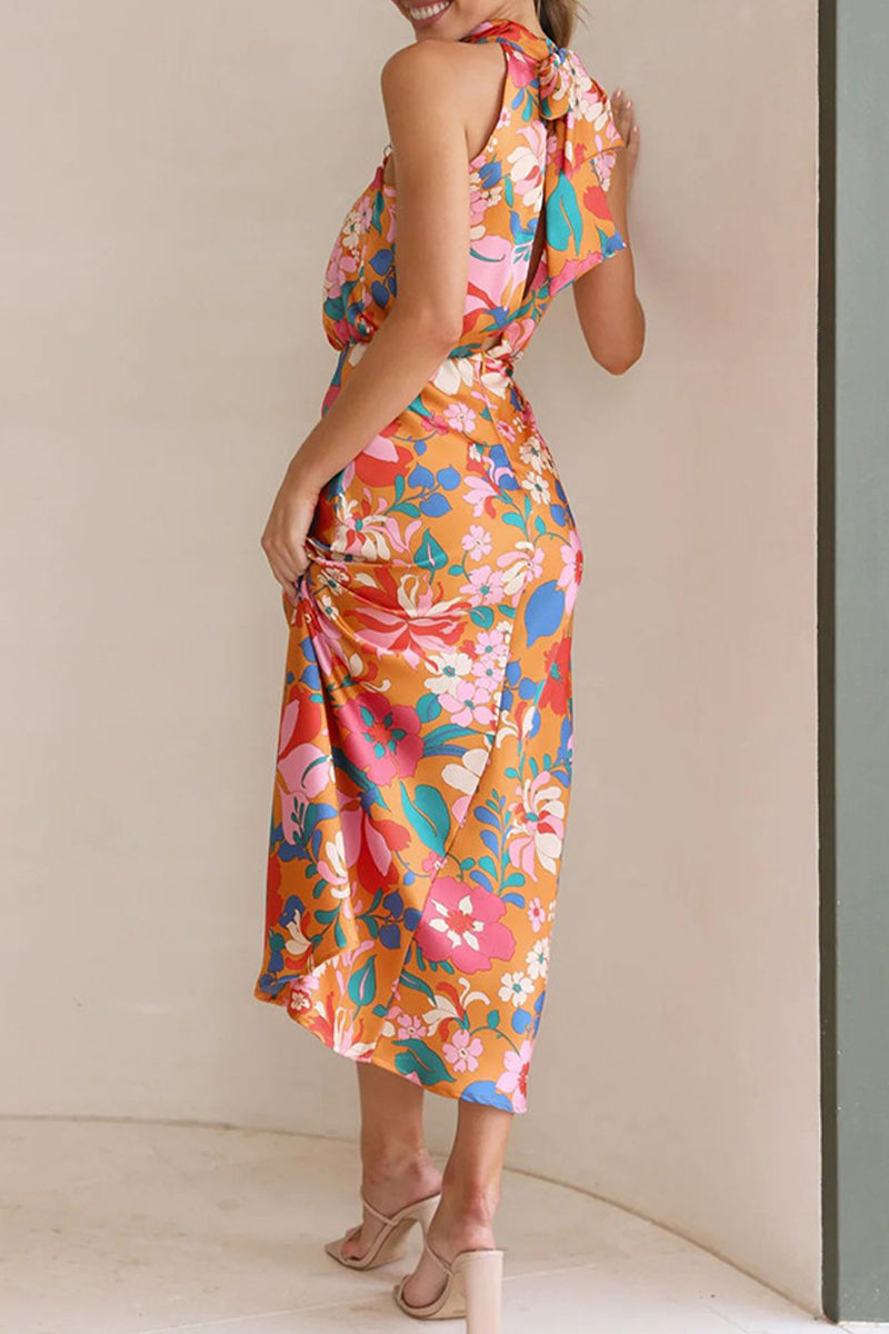 BRYNLEE - ELEGANT PATCHWORK ASYMMETRICAL COLLAR DRESS