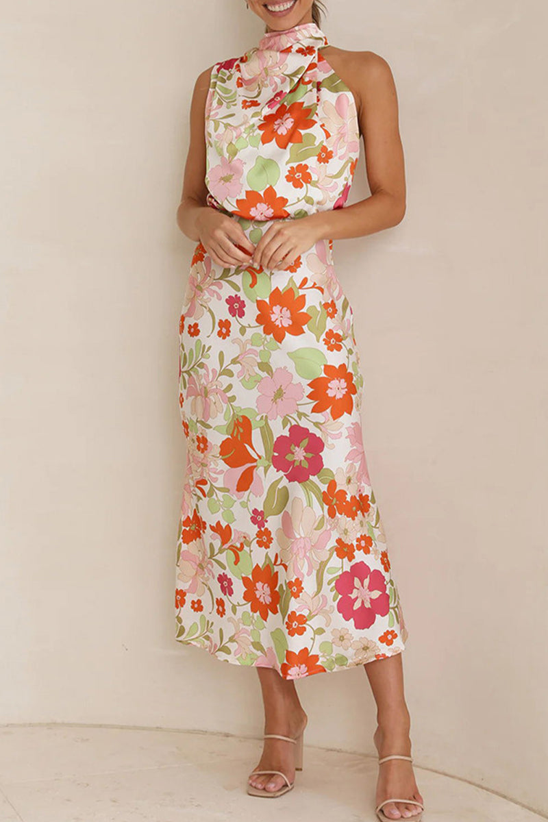BRYNLEE - ELEGANT PATCHWORK ASYMMETRICAL COLLAR DRESS