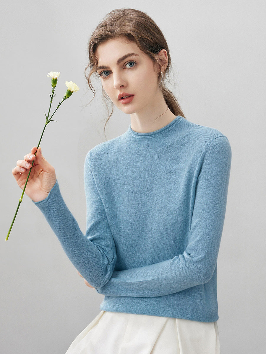 100% Cashmere Women's Round Neck Knit sweater