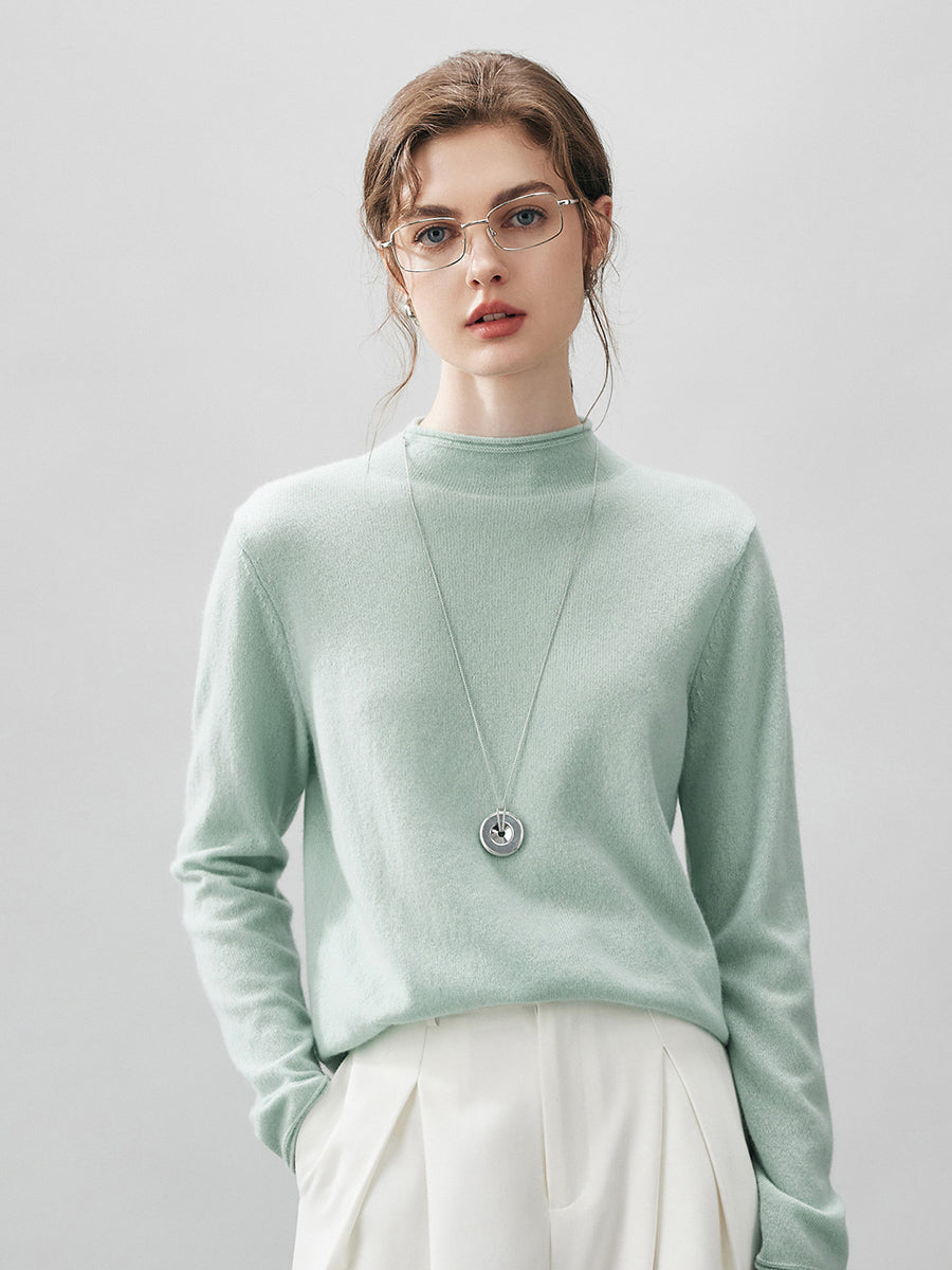 100% Cashmere Women's Round Neck Knit sweater