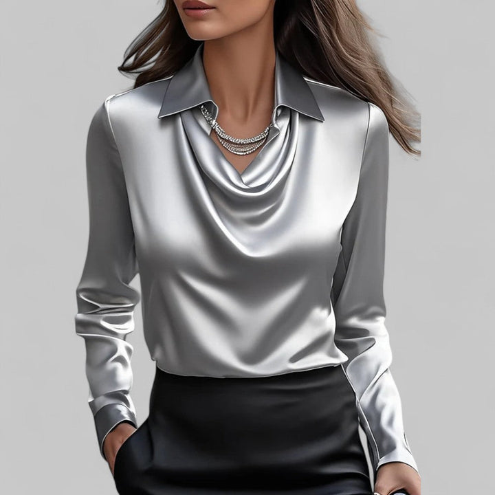 Rose | Women’s Draped Neck Long Sleeve Satin Blouses