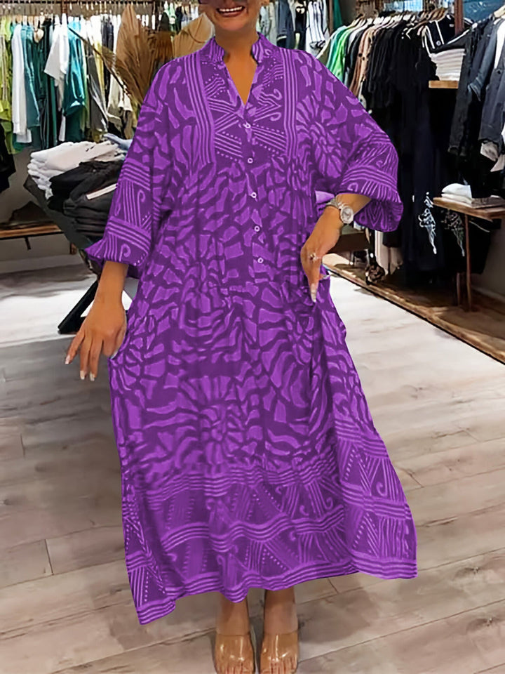 HAZEL - PATTERNED V-NECK DRESS