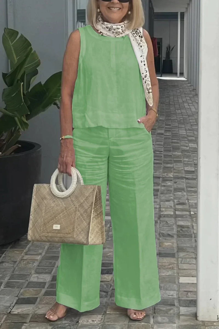 ZURI – COTTON AND LINEN SLEEVELESS SUIT