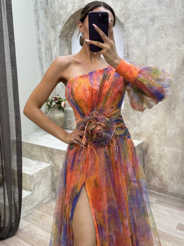 KAYLA - One-Shoulder Floral Maxi Dress