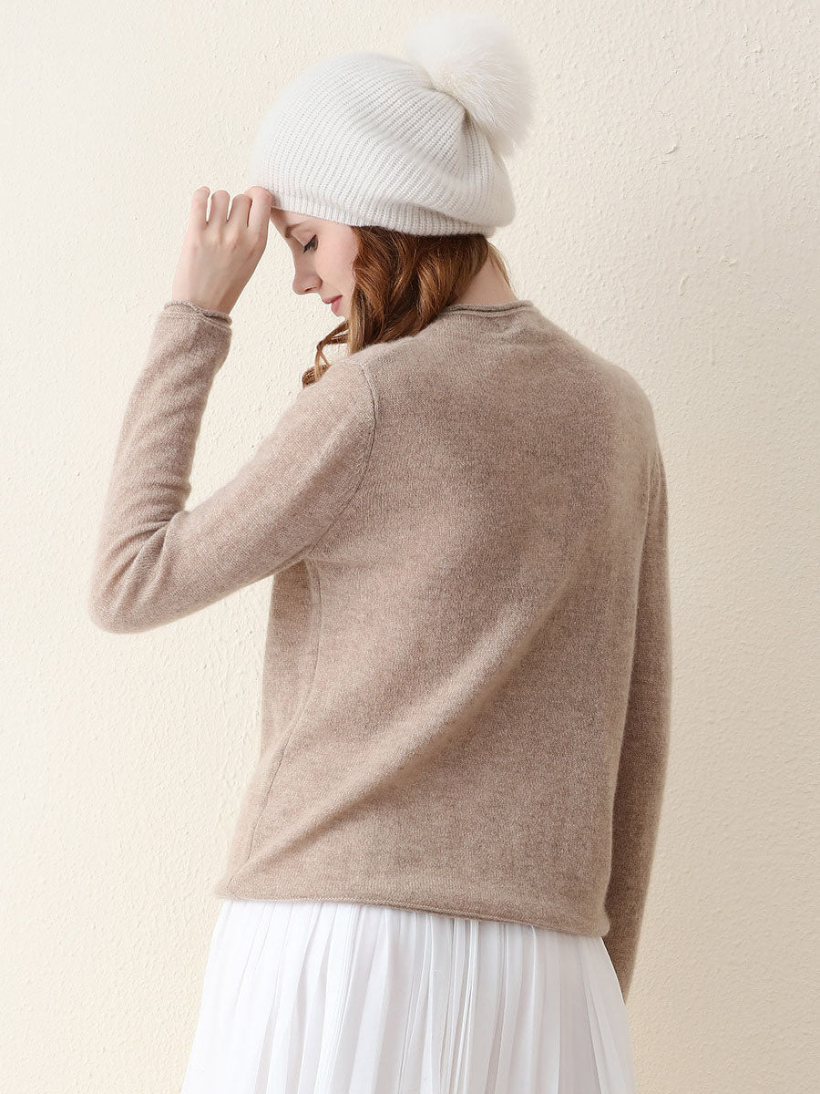 100% Cashmere Women's Round Neck Knit sweater