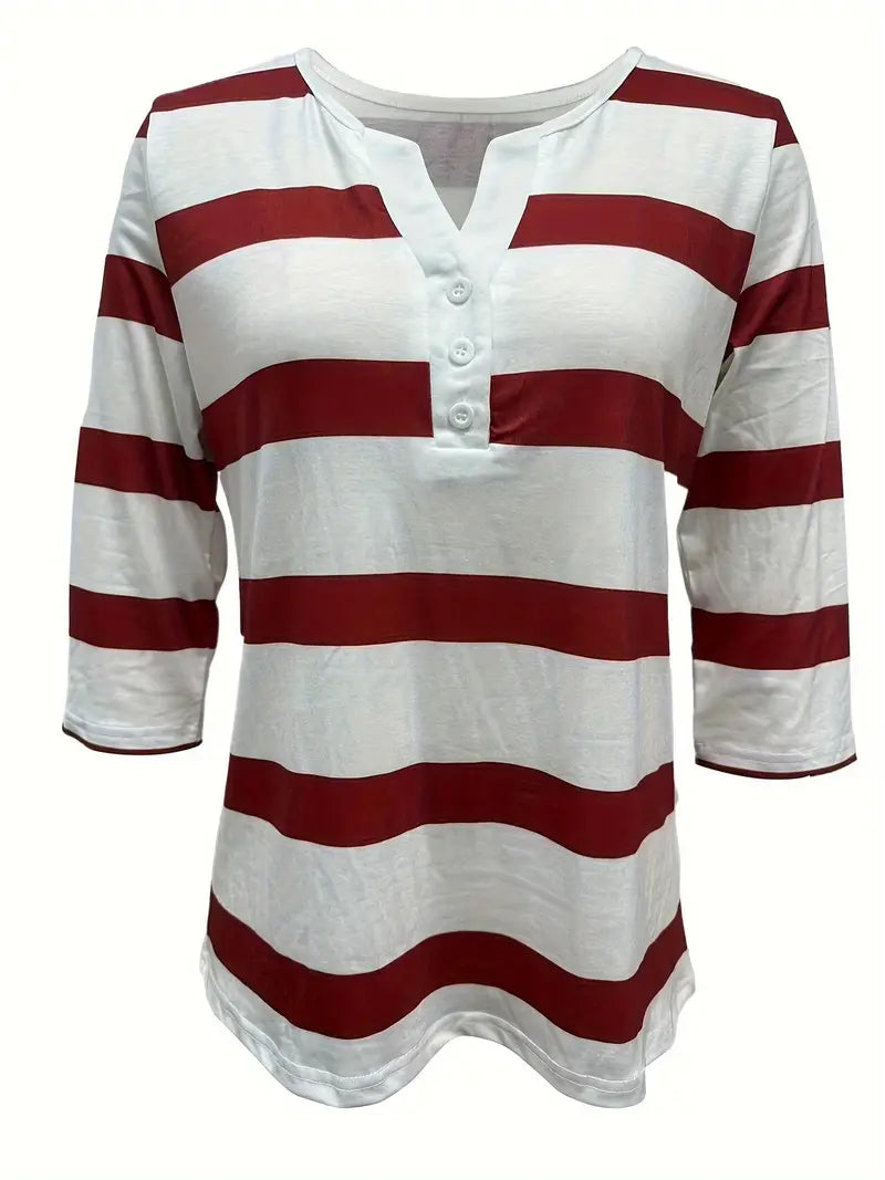 EIRAH - ESSENTIAL V-NECK STRIPED PRINT BLOUSE