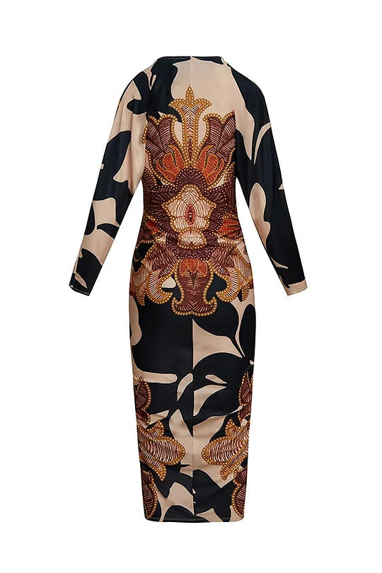 EUGENIA - BRAZILIAN INSPIRED PRINT RUCHED SLIT DRESS