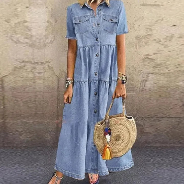 AIKO - RELAXED FIT SHORT SLEEVE DRESS WITH POCKETS