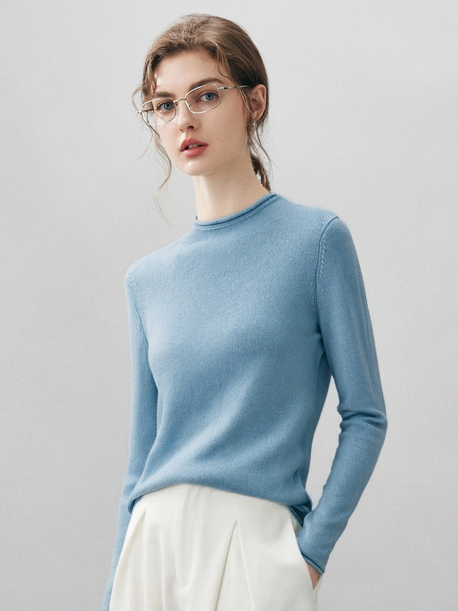 100% Cashmere Women's Round Neck Knit sweater