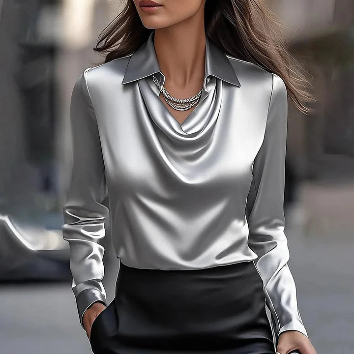 SELENA - SATIN BLOUSE WITH A DELICATE NECKLINE