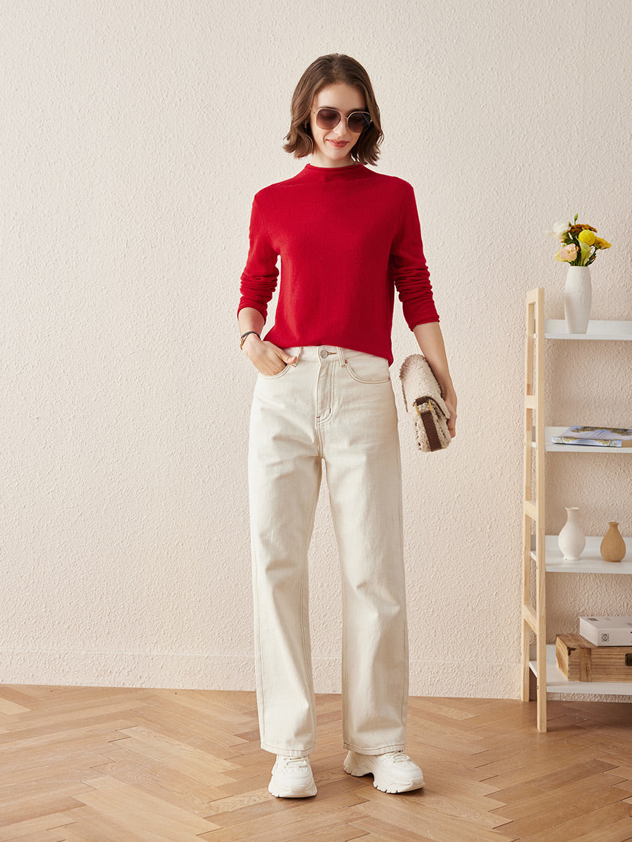 100% Cashmere Women's Round Neck Knit sweater