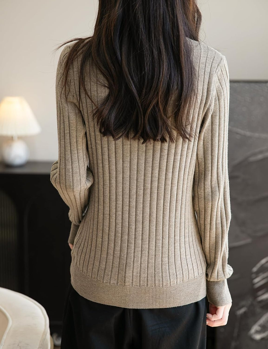 Merino Wool Blend Color Block Stand Collar Sweater