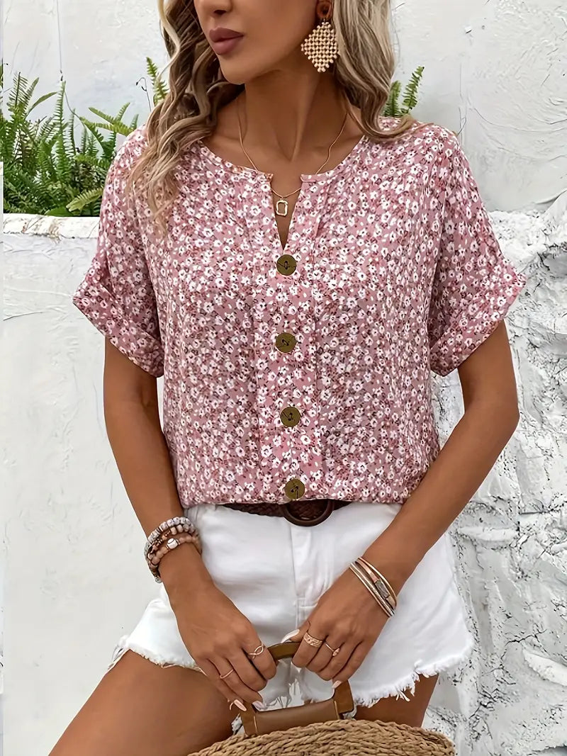 Katie | Women Summer Short Sleeve Button Top