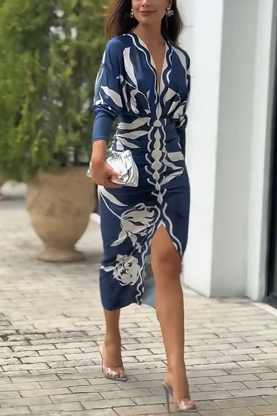 EUGENIA - BRAZILIAN INSPIRED PRINT RUCHED SLIT DRESS