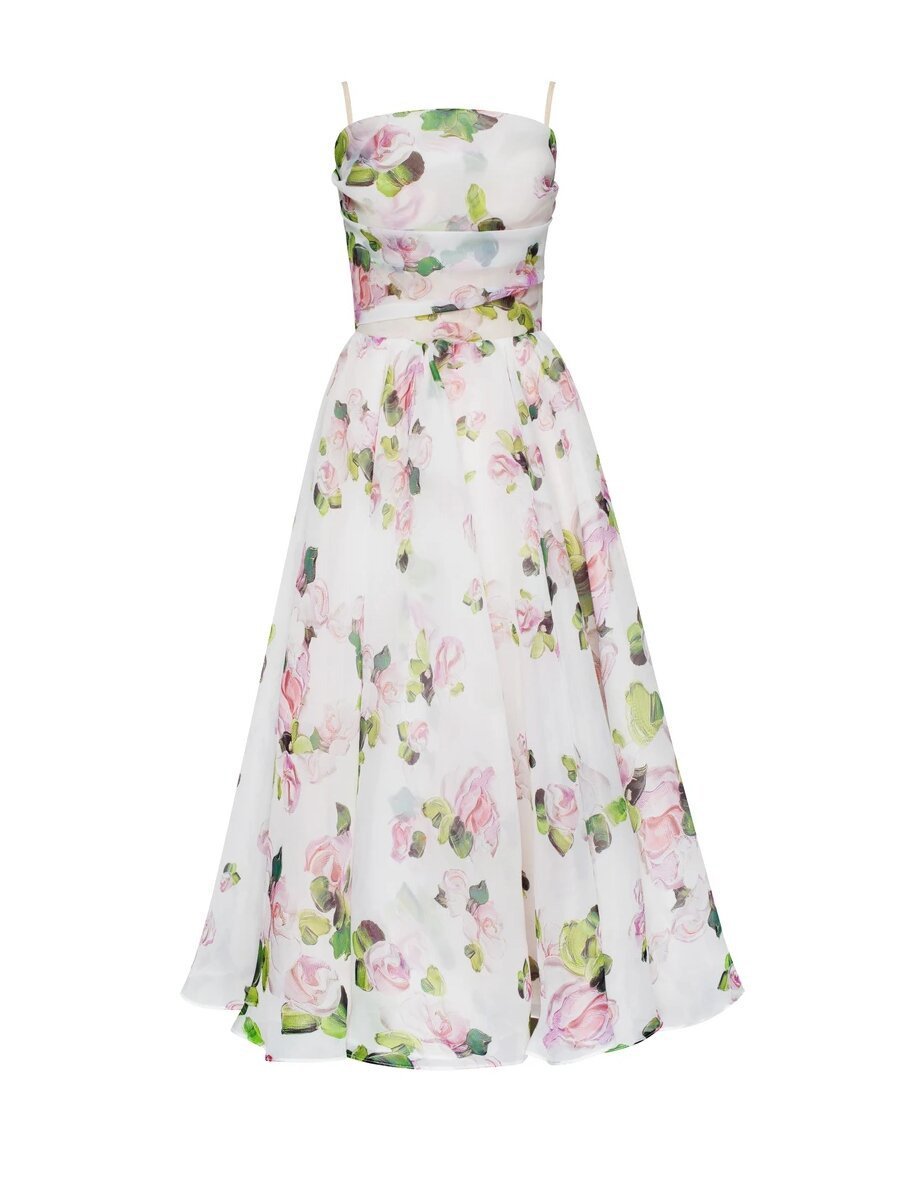 KESHIA - SOPHISTICATED PRINT SUSPENDER DRESS