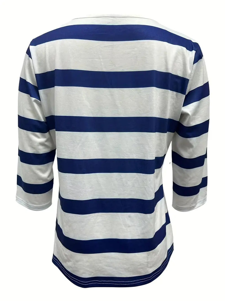 EIRAH - ESSENTIAL V-NECK STRIPED PRINT BLOUSE