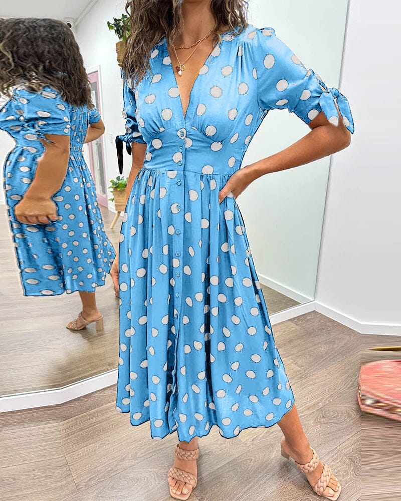 SAINTCLAIR - SWEETHEART DEEP V POLKA DOT DRESS