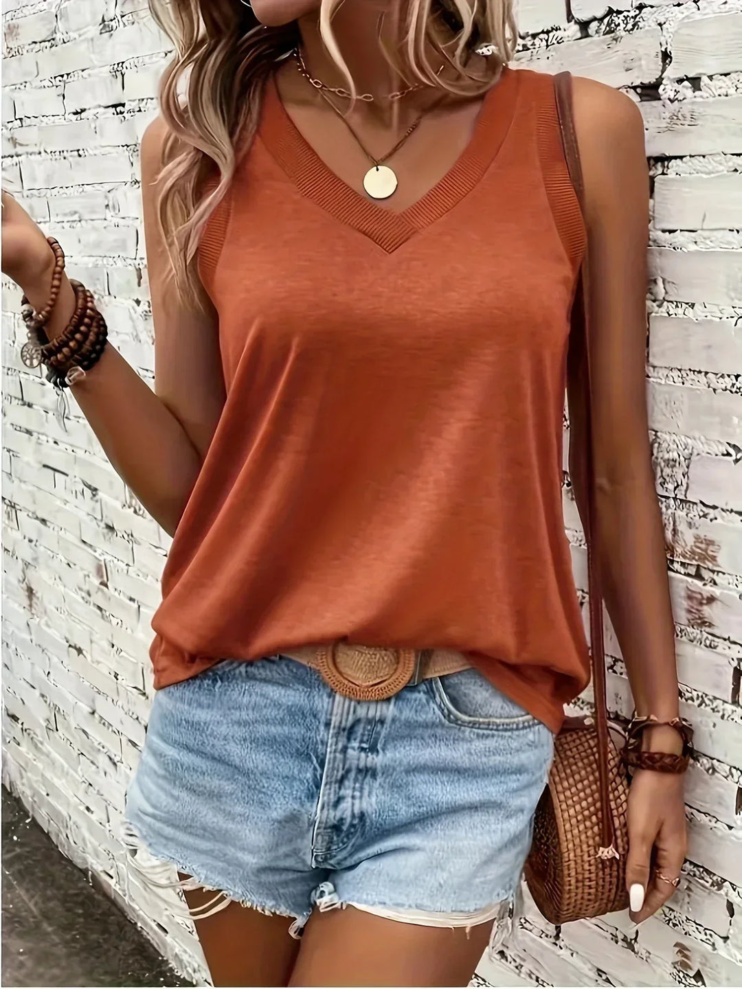 ARCADIA - AIRY V-NECK SLEEVELESS BLOUSE