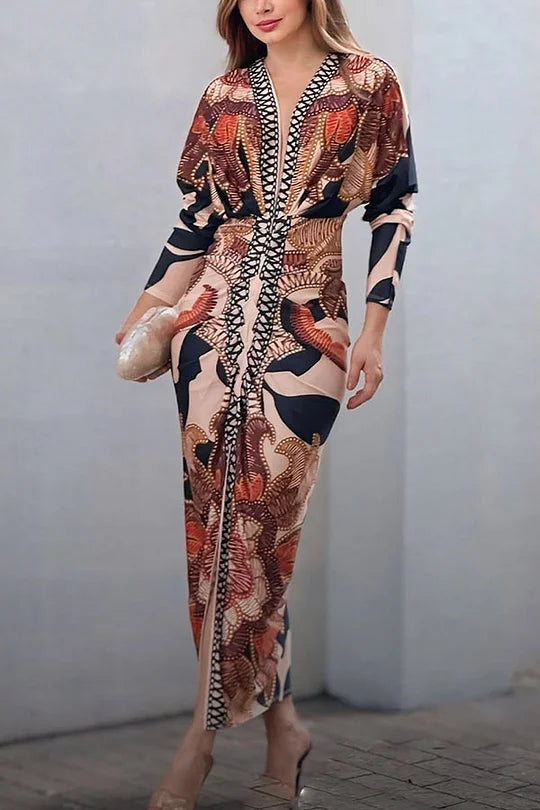 EUGENIA - BRAZILIAN INSPIRED PRINT RUCHED SLIT DRESS