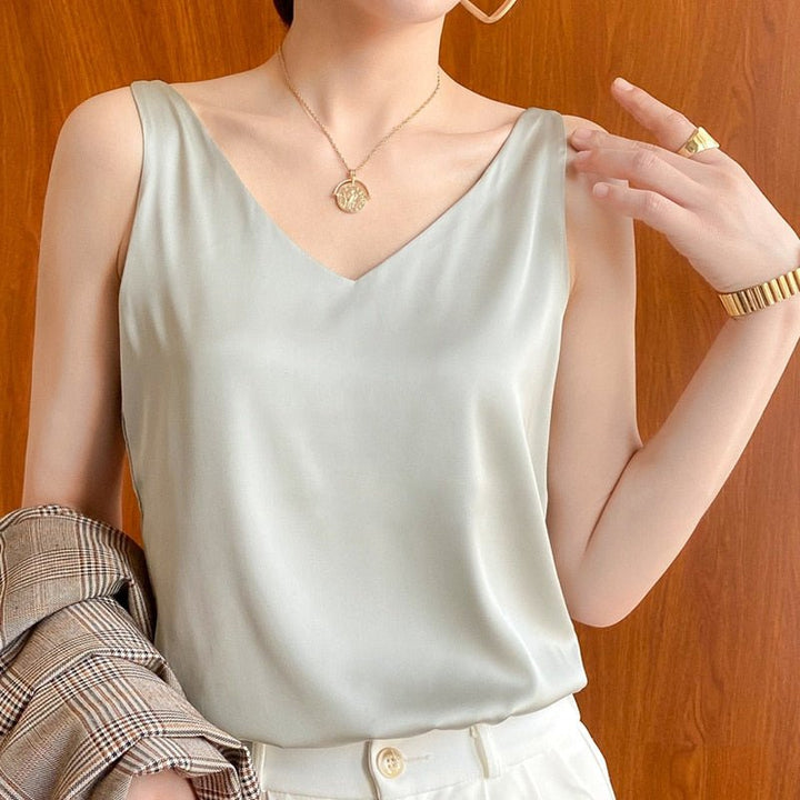 Lily | Women’s Classic Relaxed Fit Draped Satin Tanks