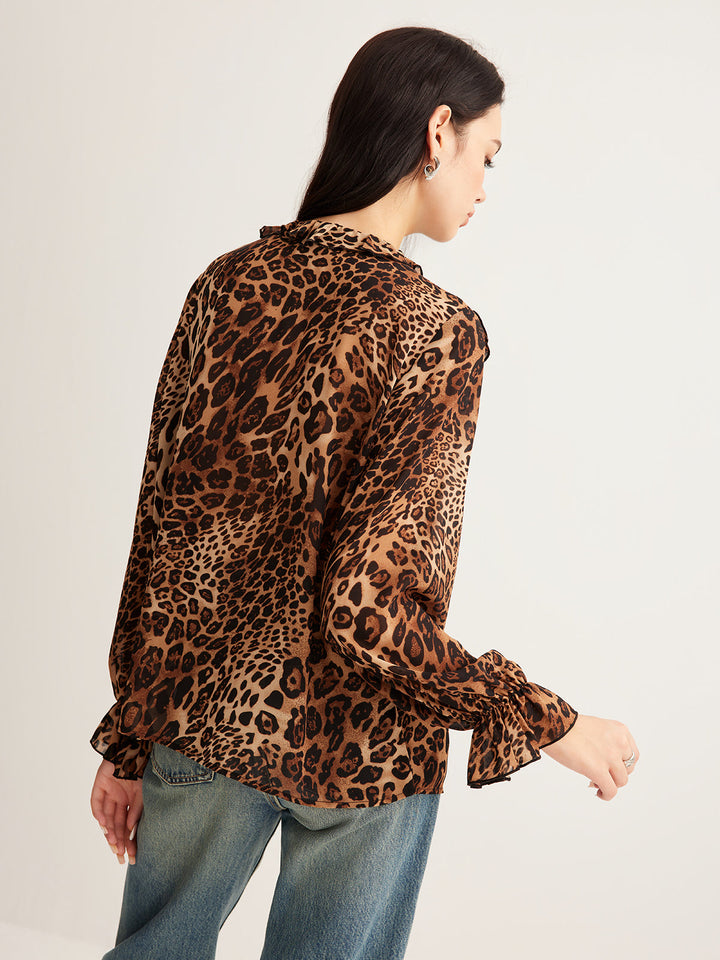 Dakota | Women’s Summer Leopard Ruffle Neck Blouse