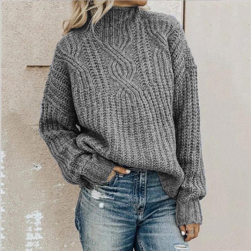 Knitted sweater for women with a high collar and classic fit – Soft and warm for autumn and winter