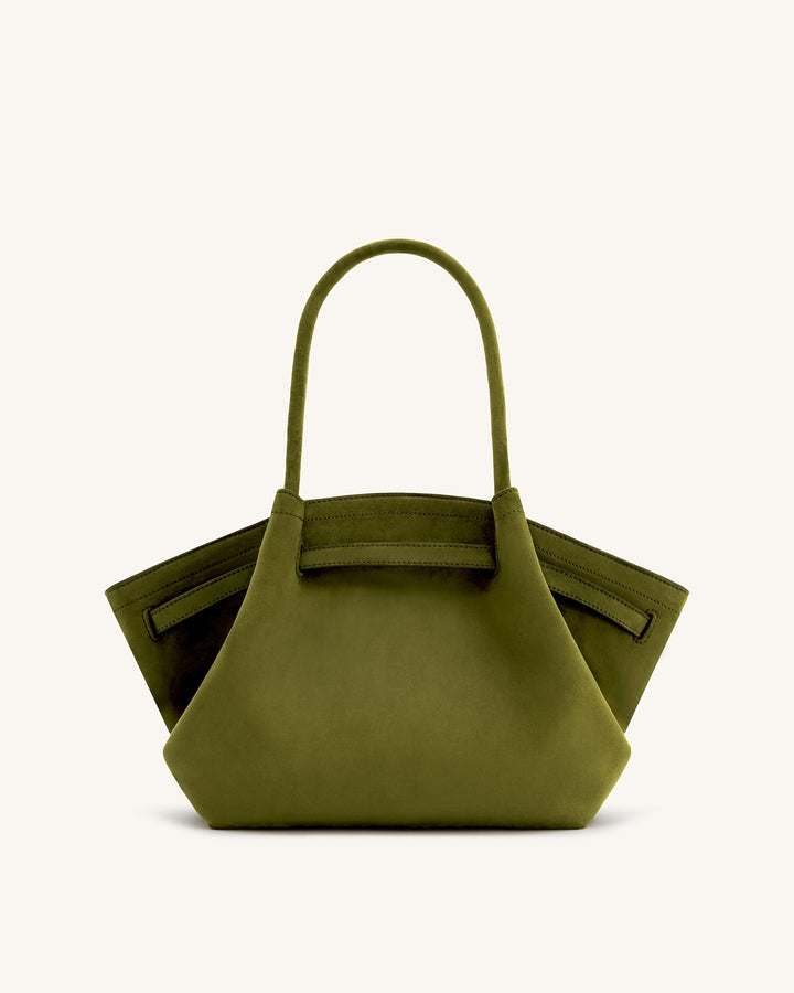 Hana Medium Faux Suede Tote Bag - Dark Olive