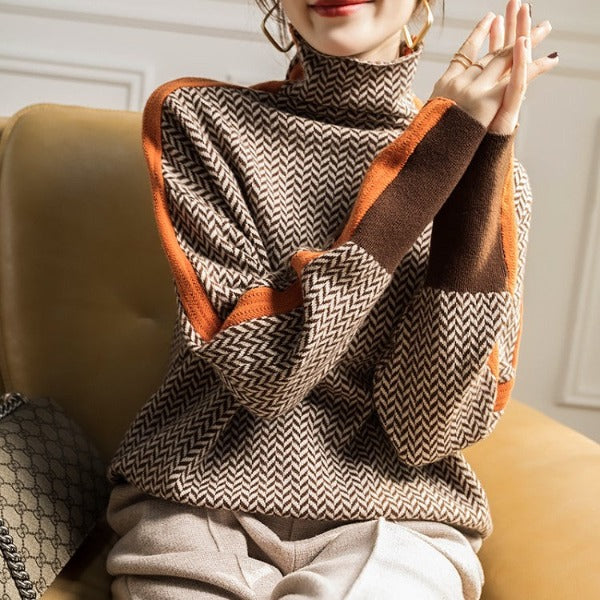 OLIVA - BOLD STRIPED HIGH NECK KNITWEAR