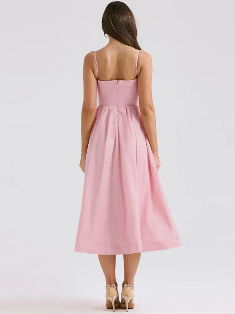 ELAINA - THIN STRAP SUMMER MIDI DRESS