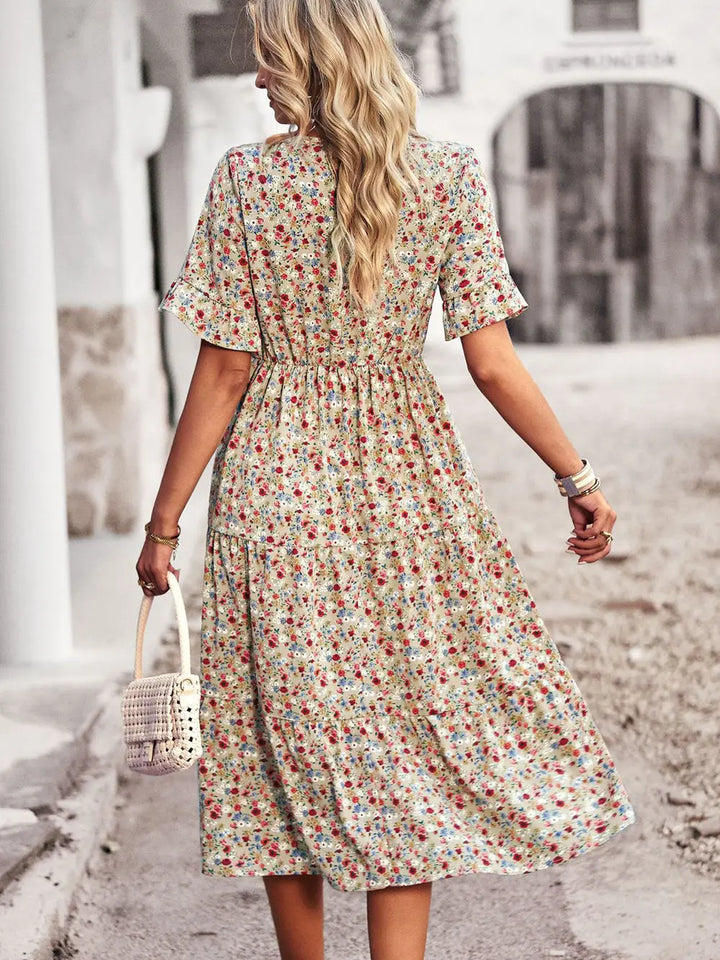 PAULA - CLASSY V NECK FLORAL DRESS