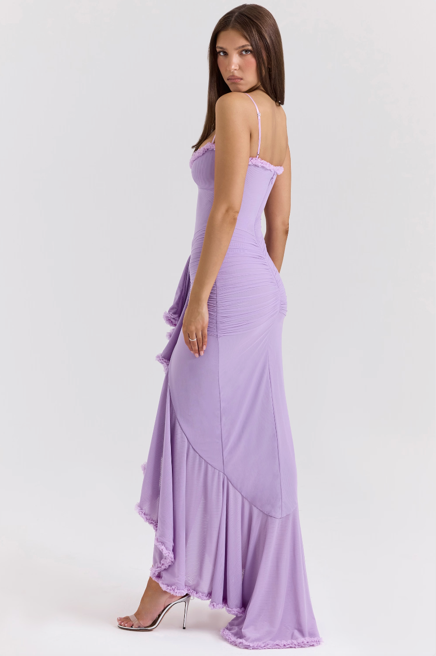 Fauna - Ruched Ruffle Dovetail Party Dress