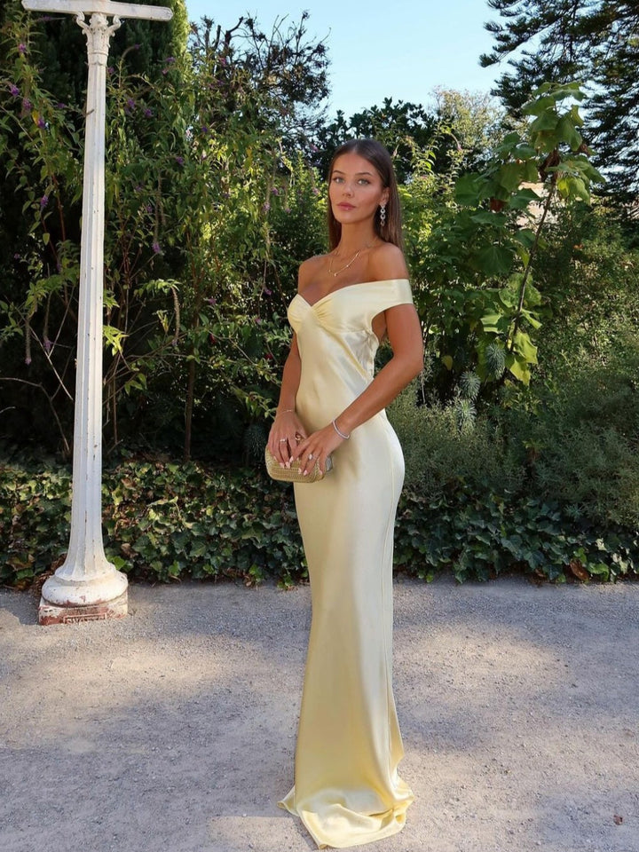 Dove - Strapless Satin Off-Shoulder Evening Dress
