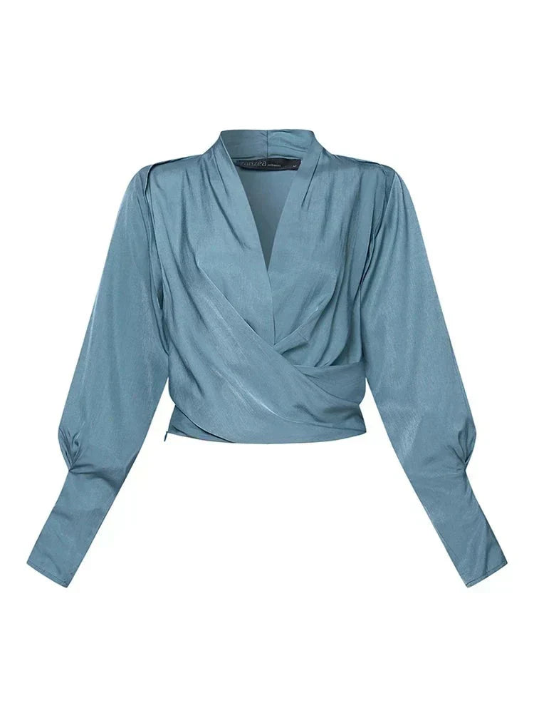 MIRELYTHEA – V-NECK WOMEN’S BLOUSES WITH PUFF SLEEVES