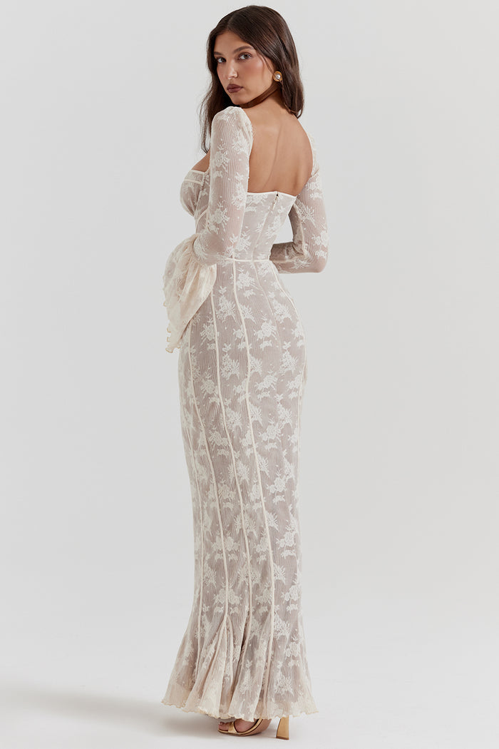 BREY - PLEATED DOTTED LACE GOWN