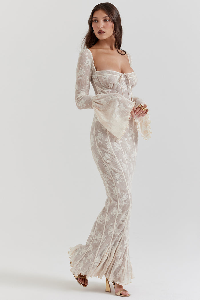 BREY - PLEATED DOTTED LACE GOWN