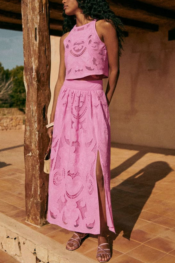 Romy - Moise Pink Lace Set