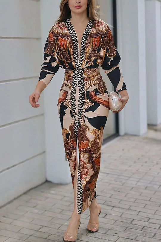 EUGENIA - BRAZILIAN INSPIRED PRINT RUCHED SLIT DRESS