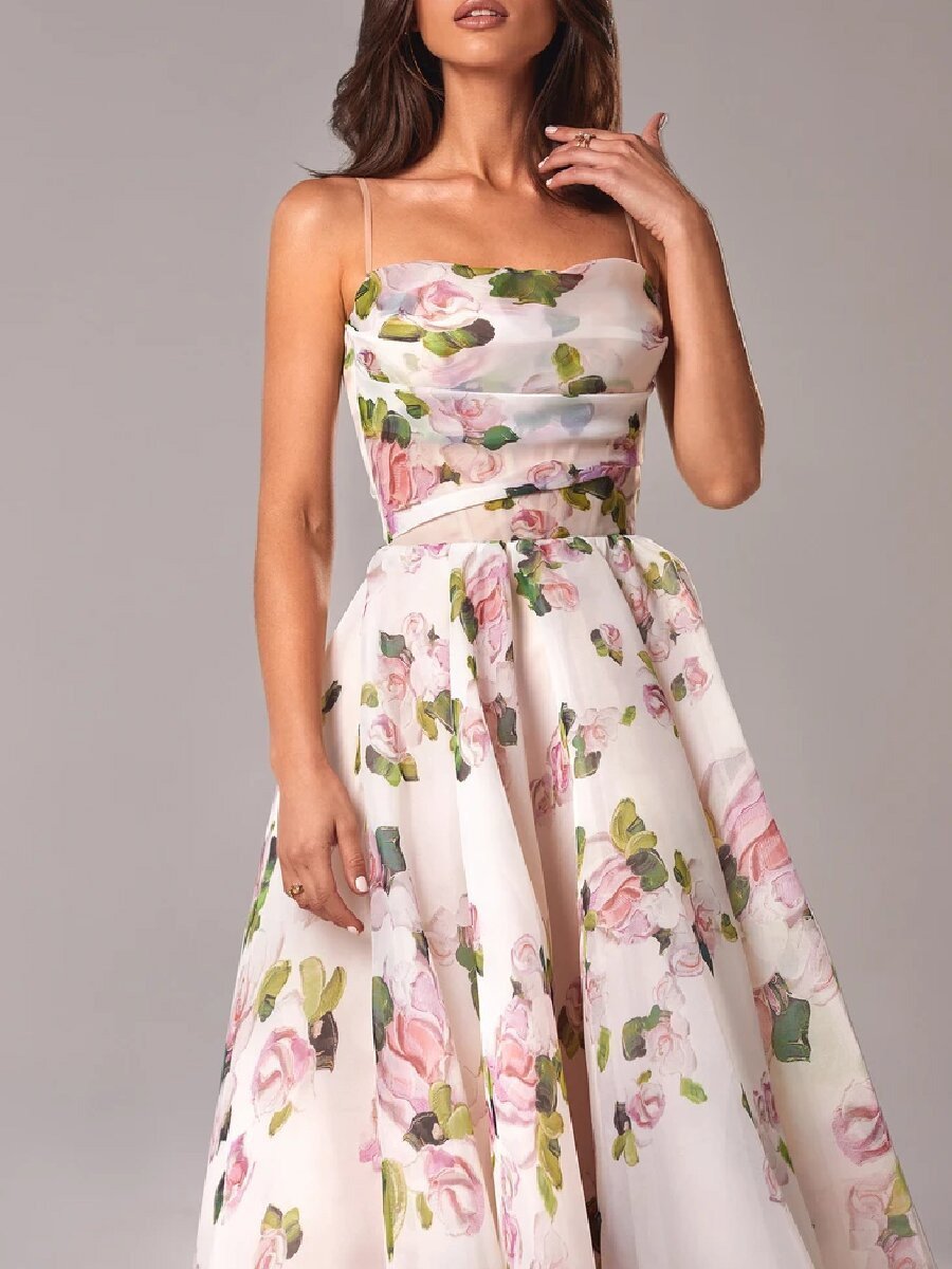 KESHIA - SOPHISTICATED PRINT SUSPENDER DRESS