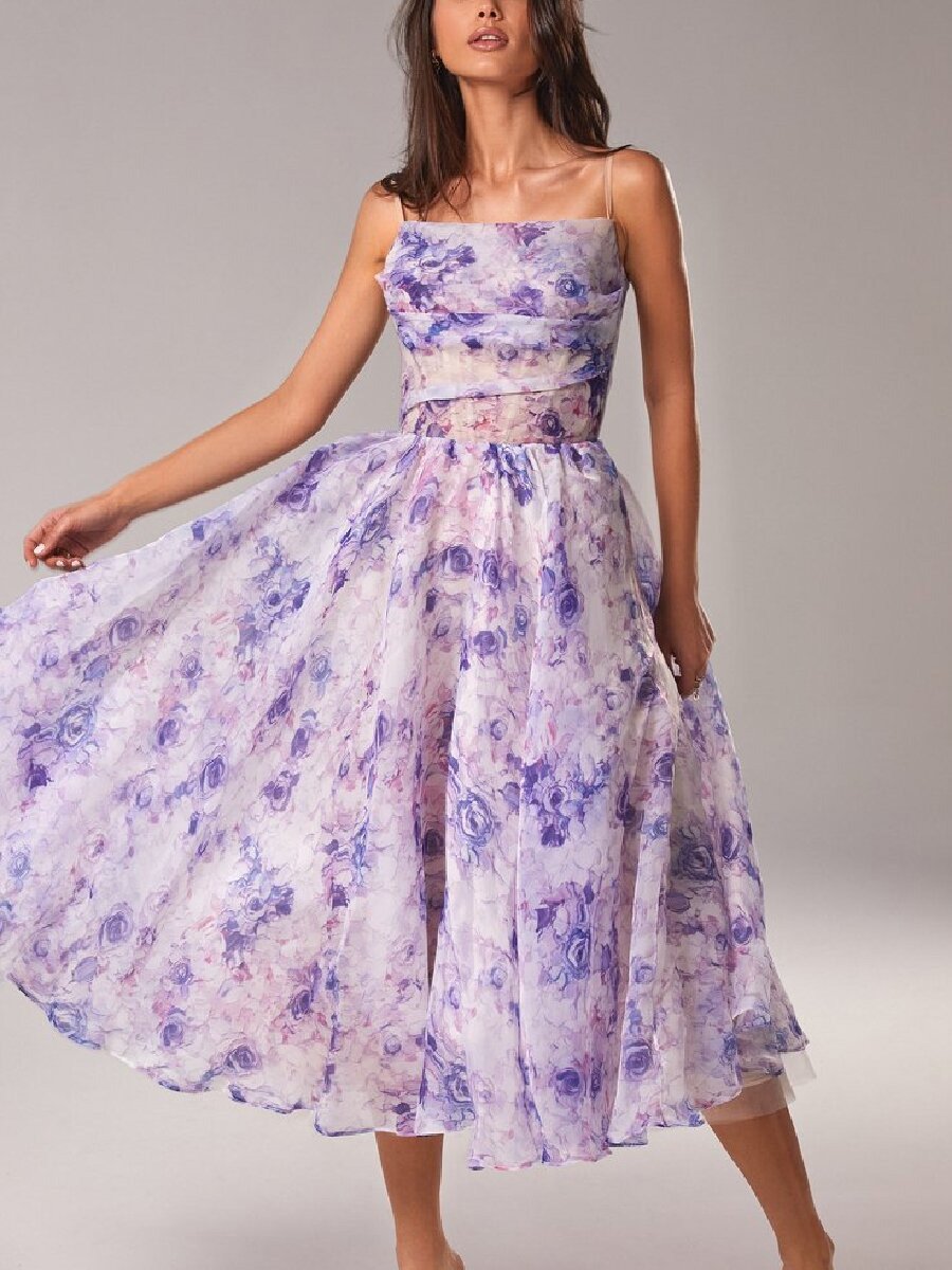 KESHIA - SOPHISTICATED PRINT SUSPENDER DRESS