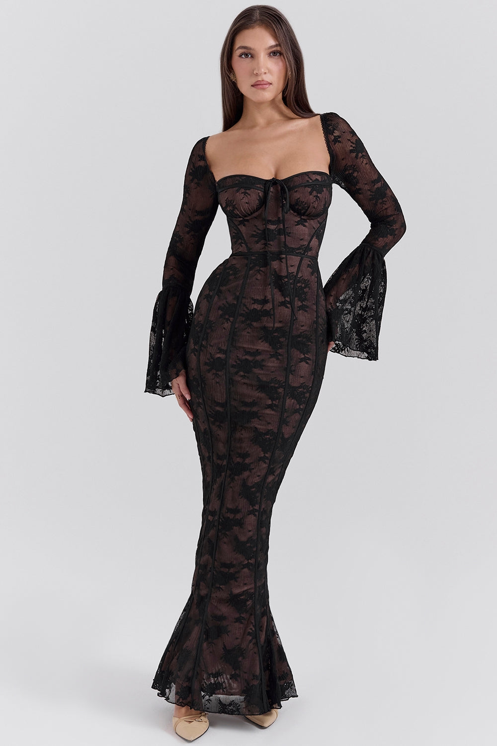 BREY - PLEATED DOTTED LACE GOWN