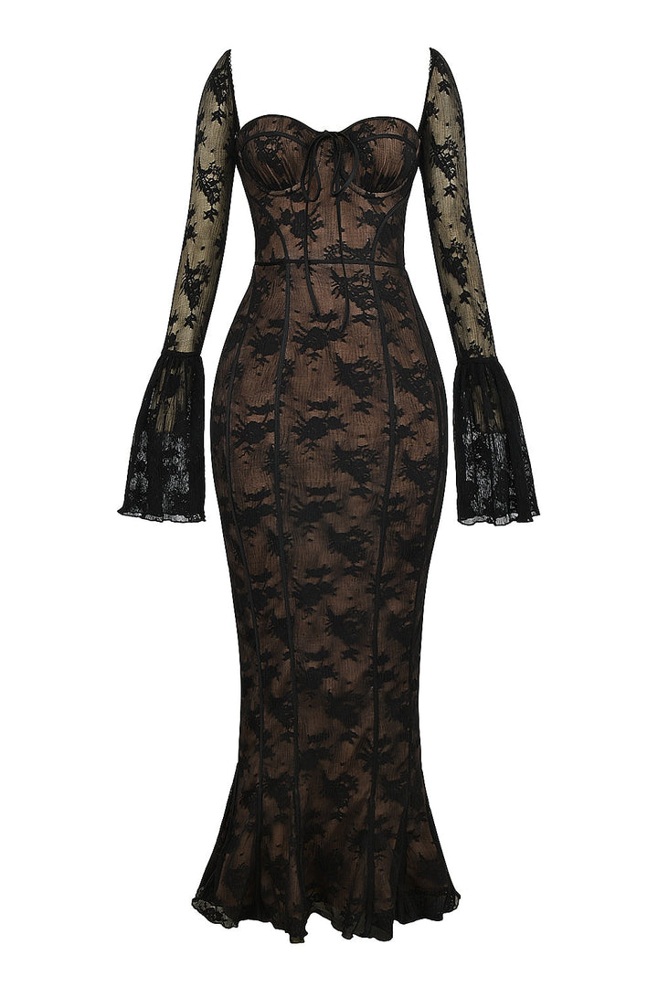 BREY - PLEATED DOTTED LACE GOWN