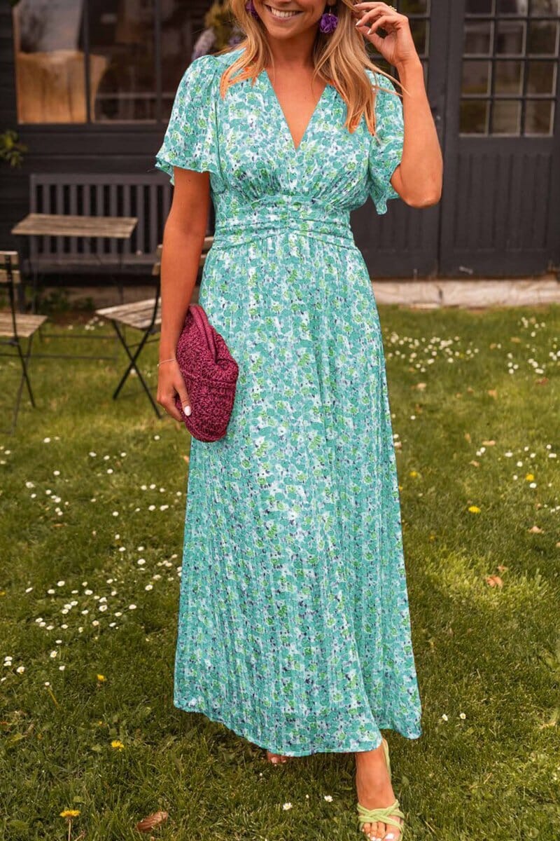 MARION - FLOWY V-NECK EVENING DRESS